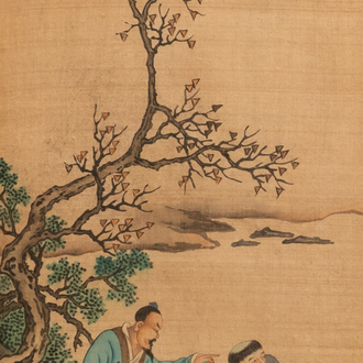 Ding Yunpeng (1547-c.1628), ink and color on silk: 'Scholar and student-gardener'
