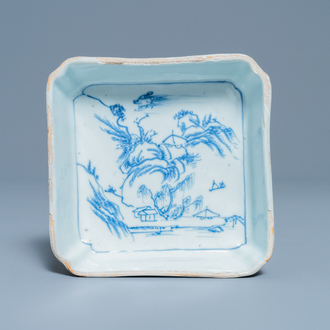 A square Chinese blue and white ko-sometsuke bowl on four feet for the Japanese market, Tianqi/Chongzhen