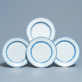 Vier Chinese blauw-witte bianco-sopra-bianco borden, Yongzheng/Qianlong