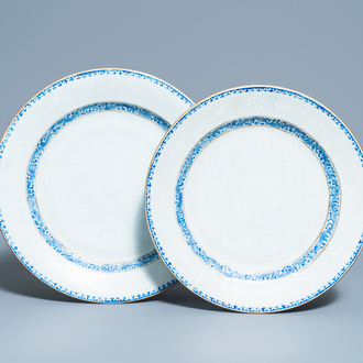 Two Chinese blue and white bianco-sopra-bianco dishes, Yongzheng/Qianlong