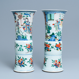 Two large Chinese wucai 'gu' vases, Transitional period