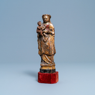 A polychromed and gilded wooden figure of a Madonna with child, so called 'Poupée de Malines', ca. 1600