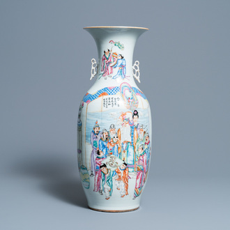 A Chinese famille rose vase with figurative and floral design, 19/20th C.