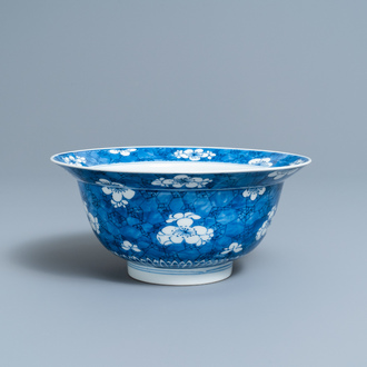 A Chinese blue and white 'prunus on cracked ice' bowl, Kangxi