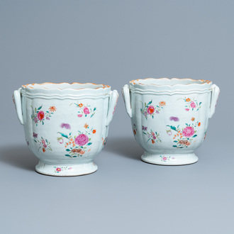 A pair of Chinese famille rose coolers with floral design, Qianlong