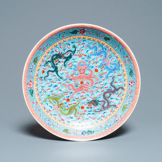 A Chinese famille rose 'dragon' dish, Qianlong mark, Republic