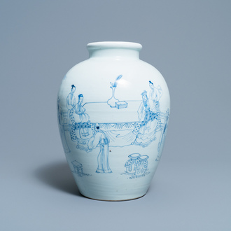 A Chinese blue and white vase with scholars in a landscape, Yongzheng