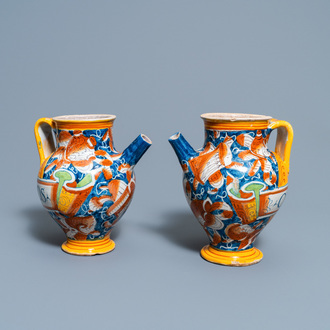 A pair of polychrome Italian maiolica wet drug jars, Casteldurante, 16th C.