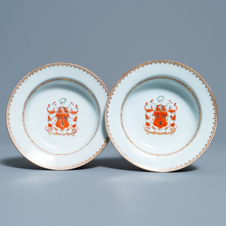 A pair of Chinese Scottish market Ross of Balnagowan armorial soup plates, Qianlong