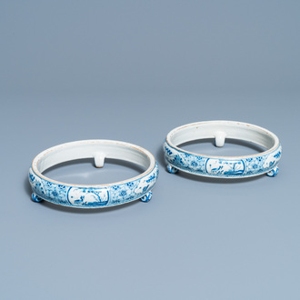 A pair of rare Dutch Delft blue and white plate stands, 18th C.