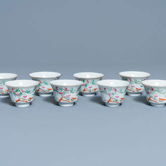 Eight Chinese famille rose 'nine peach' bowls, Hui Tong Zhen Pin mark, 19/20th C.