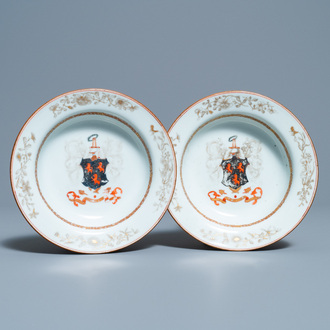 A pair of Chinese Scottish market Ross of Balnagowan armorial soup plates, Qianlong