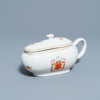 A Chinese Scottish market Ross of Balnagowan armorial sauceboat and cover, Qianlong