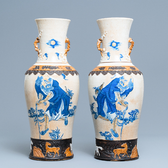 A pair of Chinese Nanking crackle-glazed vases with Li Tieguai, 19th C.