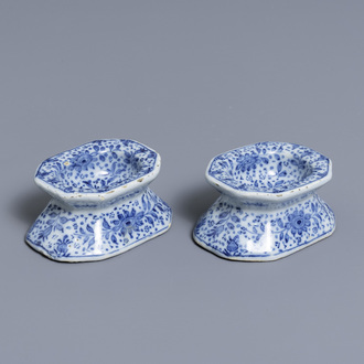 A pair of Dutch Delft blue and white salt cellars, 18th C.