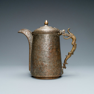 A Safavid parcel-gilt and tinned copper mug and cover, Persia, 17/18th C.