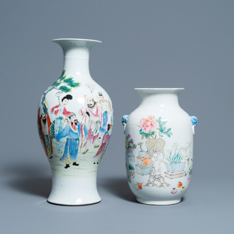 Deux vases en porcelaine de Chine famille rose et qianjiang cai, 19/20ème