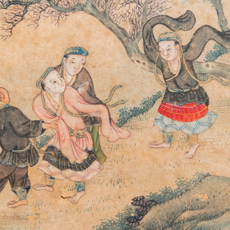 Chinese school, ink and color on paper: Five scenes with boys, 18/19th C.