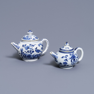 Two Dutch Delft blue and white teapots and covers, 18th C.