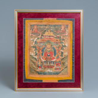 Een 'Medicijn Boeddha' thangka, Tibet, 17/18e eeuw