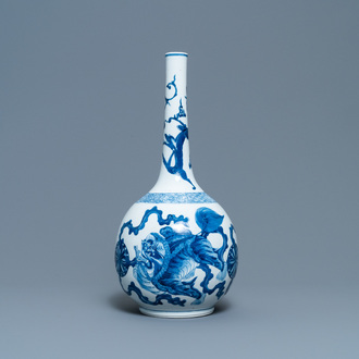 A Chinese blue and white 'Buddhist lions' bottle vase, Kangxi
