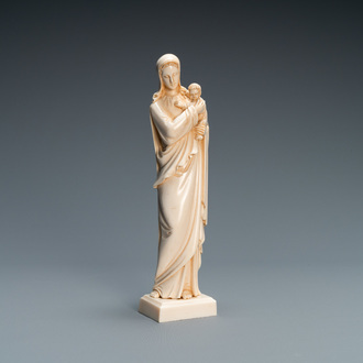 An ivory figure of a Madonna with child, Dieppe, France, early 20th C.