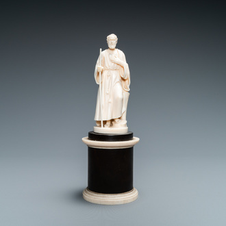 An ivory figure of a hermit with staff, Dieppe, 19th C.