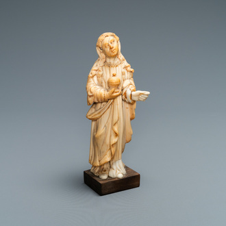 An Indo-Portuguese ivory figure of Mary Magdalen with an ointment jar, probably Goa, 17/18th C.