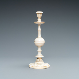 A polished ivory candlestick, probably Dieppe, France, 19th C.