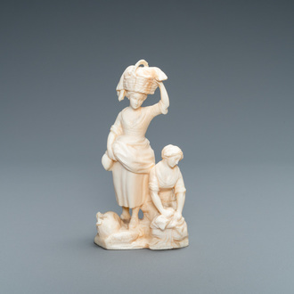 Armand Boutrolle (Paris, 1886-1972), an ivory group with two washerwomen, 1st quarter 20th C.