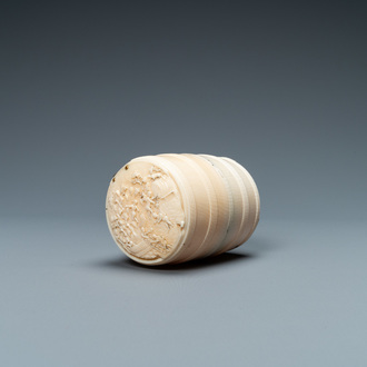 An ivory barrel-shaped 'Bacchanalia' box, France, 18th C.