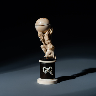 An ivory figure of Atlas carrying the globe, probably Dieppe, 19th C.