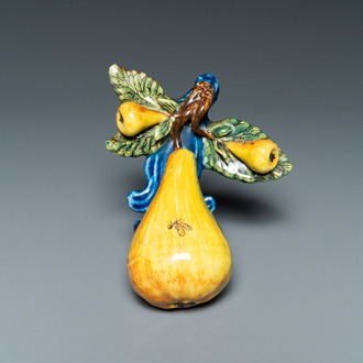 A polychrome Dutch Delft group of three pears, 18th C.
