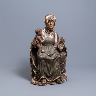 Un groupe figurant Sainte Anne Trinitaire en tilleul sculpté et polychromé, Allemagne, daté 1519