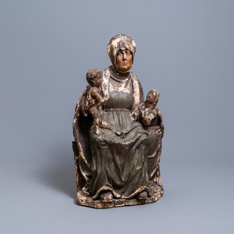 A large polychromed limewood Saint Anne Trinity group, Germany, dated 1519