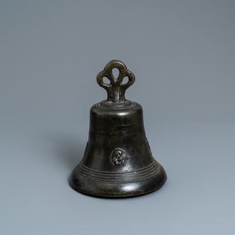 A bronze bell with applied figures of saints, North of France, 16th C.