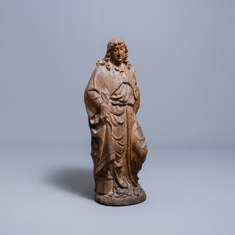 An oak figure of an angel holding the Instruments of the Passion, Germany or Mosan region, 16th C.