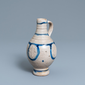 A German stoneware ewer with the Amsterdam coat of arms, Westerwald, dated 1644