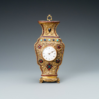 A Chinese semi-precious stone embellished gilt-bronze wall clock, Canton workshop and George Prior of London for the Chinese market, Qianlong