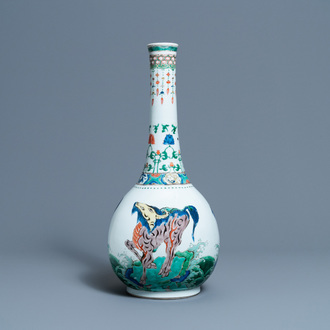 A large Chinese famille verte bottle vase with mythical beasts, Kangxi