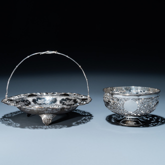 Un tazza et une coupe tripode à anse en argent, Sing Fat, Canton ou Shanghai, Chine, 19/20ème