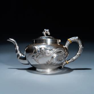 A Chinese silver 'dragon' teapot, Sing Fat, Canton or Hongkong, Republic