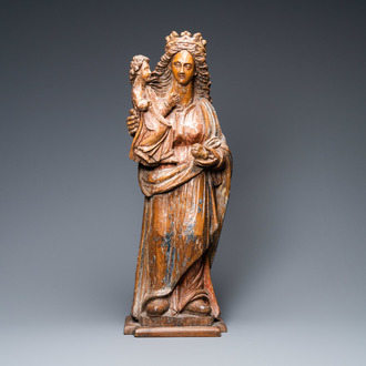 An oak figure of a Madonna with child, Flanders, 17th C.