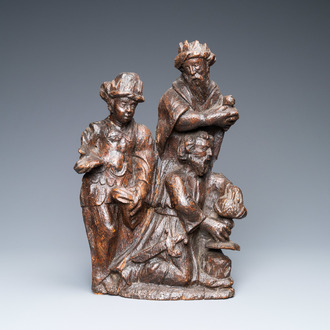 Une partie d'un groupe en chêne sculpté représentant 'L'adoration des mages', Vallée du Rhin, vers 1520
