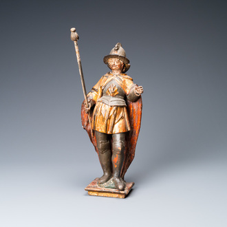 Een gepolychromeerde en vergulde houten figuur van Sint-Joris, Zuid-Duitsland, 1e kwart 17e eeuw