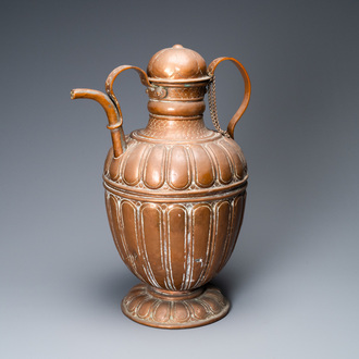 A large Italian copper ewer and cover, 17th C.