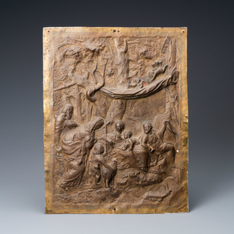A hammered copper 'Nativity' tabernacle door plaque, Italy, 17th C.