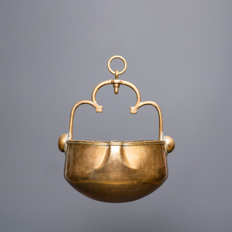 A copper 'lavabo' water bowl, Flanders, 15th C.