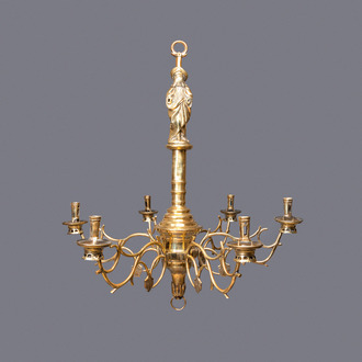 A brass six-arm Saint-Jacob chandelier, Flanders or Germany, 15/16th C.