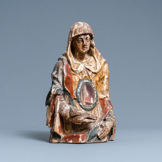 A polychromed and gilded limewood reliquary bust of a female saint, Germany, 2nd half 16th C.